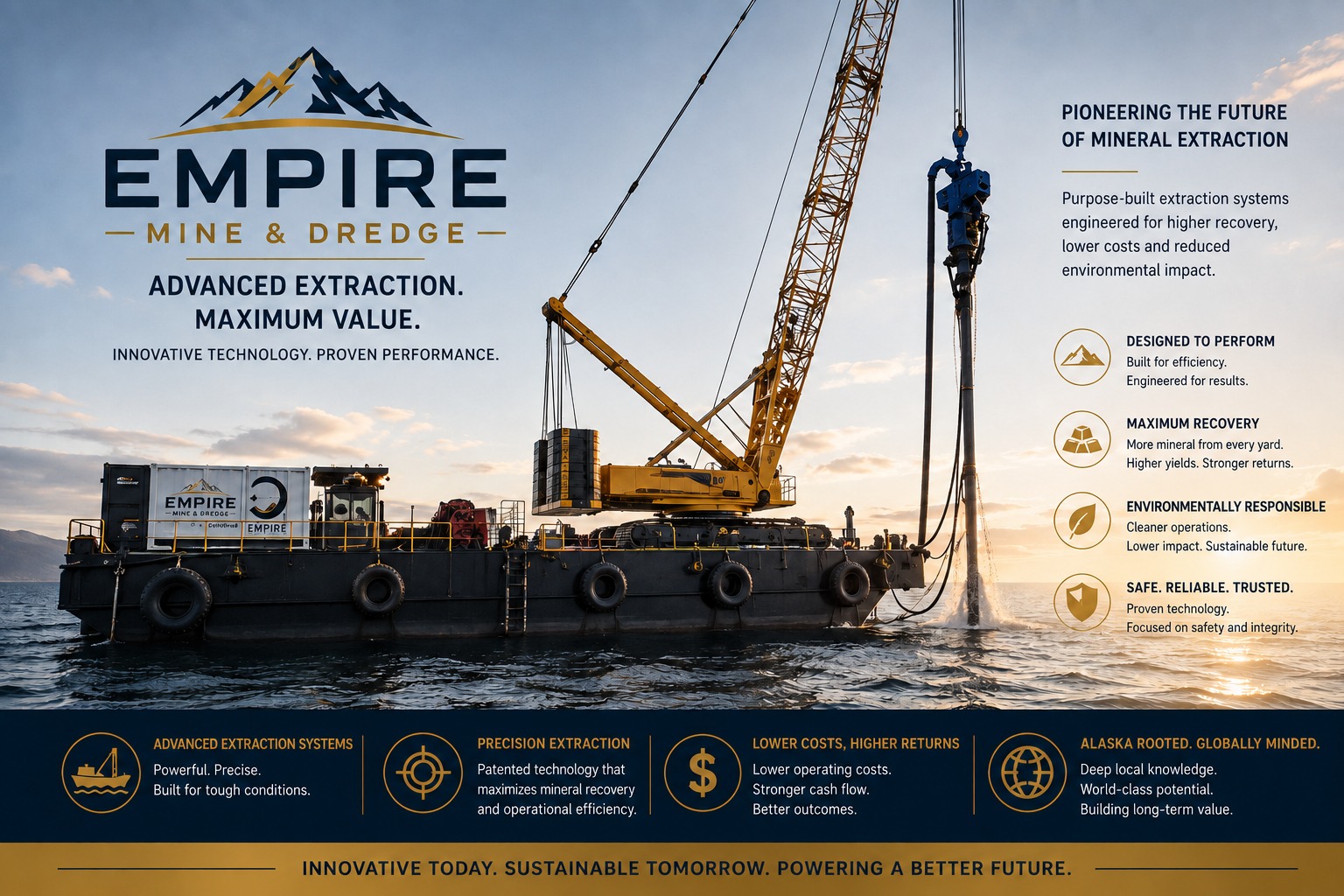 Empire extraction platform operating offshore, with the Vibropump deployed from a barge-mounted crane